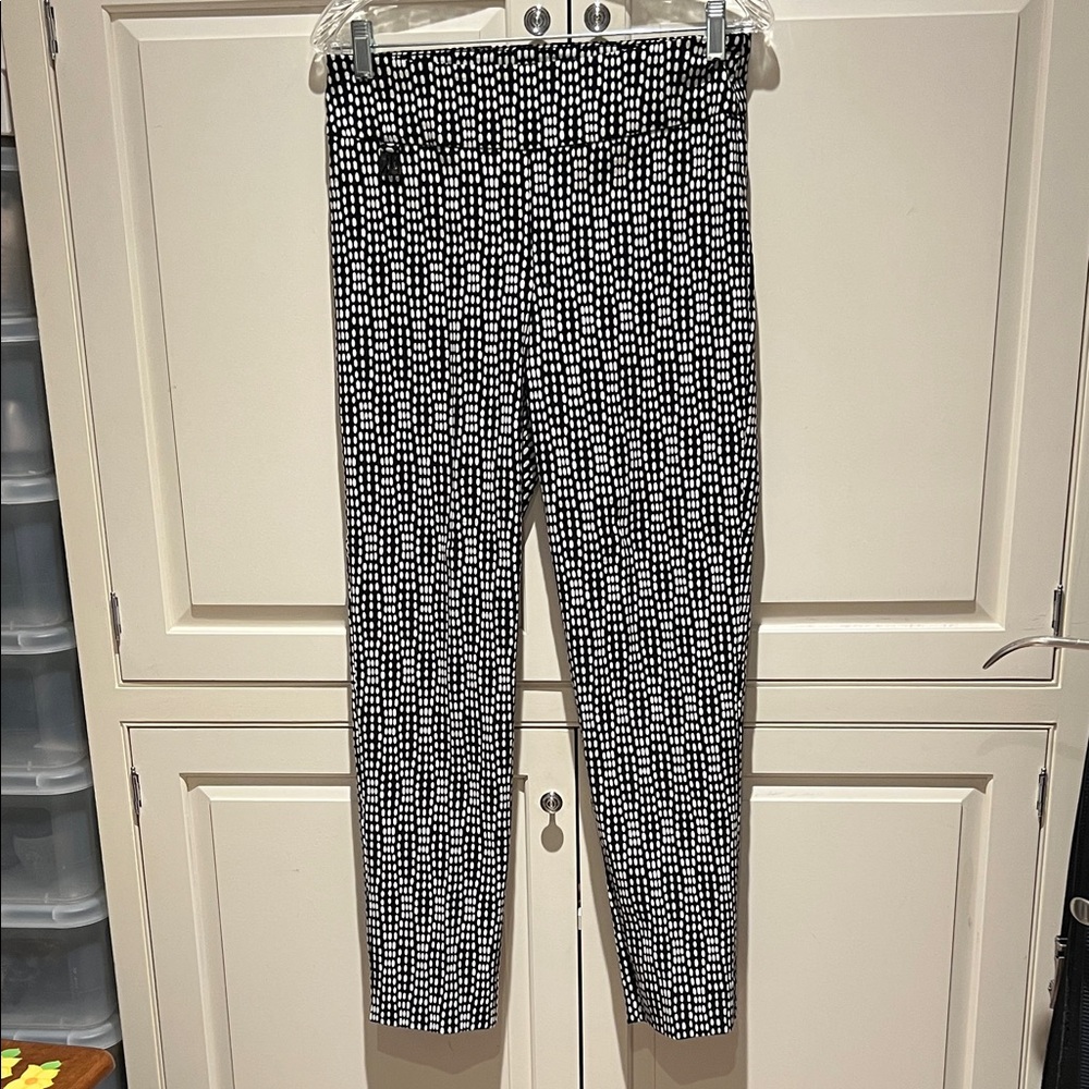 BRAND NEW JOSEPH RIBKOFF STRETCH KNIT PULL-ON PANTS—BLACK WITH WHITE DOTS